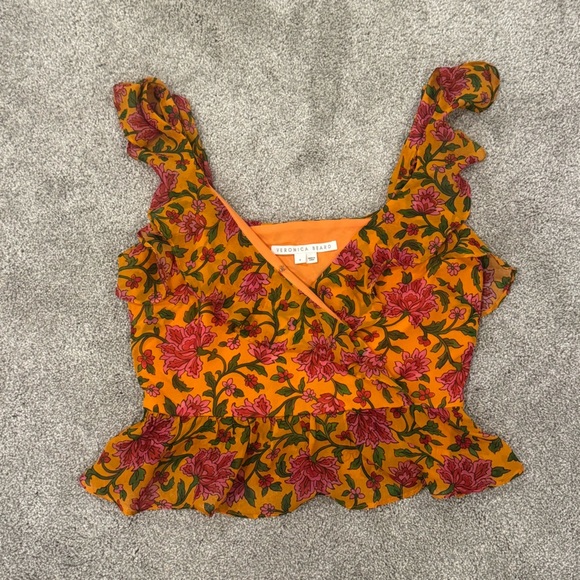 Veronica Beard Orange Silk Floral Randa Ruffle Tank Top Blouse Size 4 NWOT - Picture 2 of 8